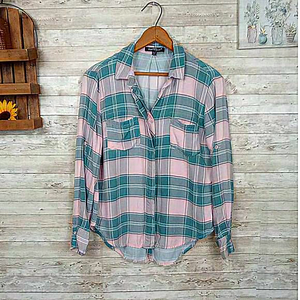 Velvet‎ Heart Women's Long Sleeve Plaid Button Down Shirt Small